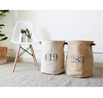 

Cotton and linen receiving barrel laundry basket folding laundry basket, simple style bedroom home furnishings