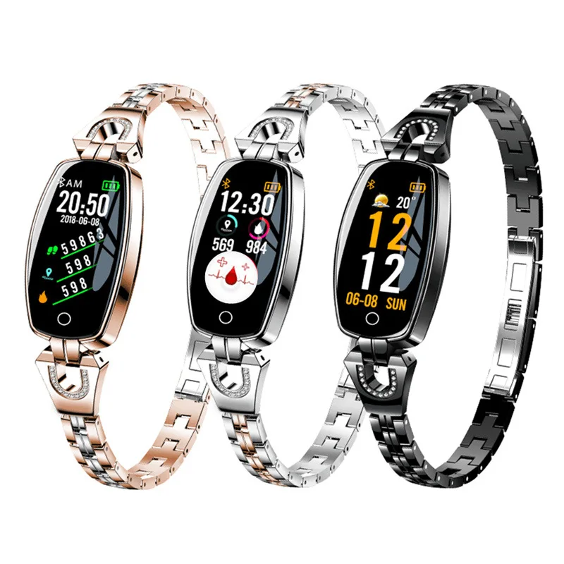 Online Reloj inteligente H8 para mujer, 2019, resistente al agua, monitor de ritmo cardíaco, Bluetooth para Android IOS, pulsera de Fitness, reloj inteligente, envío directo