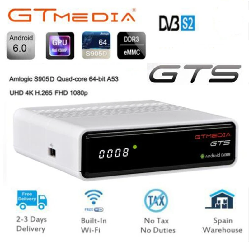 Смарт ТВ приставка GTmedia GTS на Android 6 0 4K Amlogic S905D Combo DVB S2 спутниковый ресивер 2 ГБ/8 ГБ
