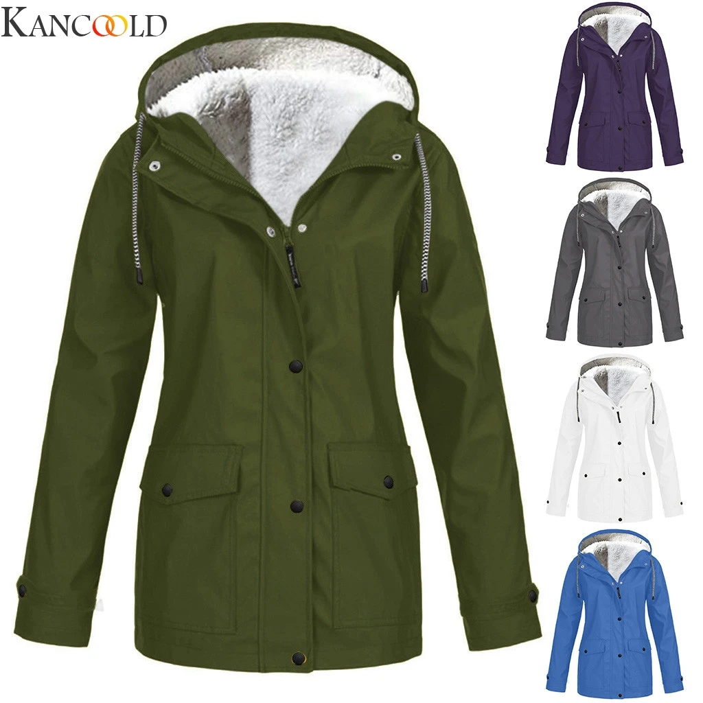 KANCOOLD, женская верхняя одежда с длинным рукавом, пальто, хлопок, Бомбер, армейский зеленый, зимняя куртка, на молнии, теплый спортивный костюм, флис, с капюшоном, однотонный, теплый