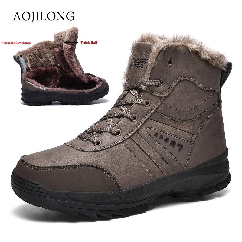 

Men Boots Winter With Fur 2019 Warm Snow Boots Men Hiking Shoes Outdoor Walking Mountain Climbing Sneakers Rubber Ankle Shoes 48