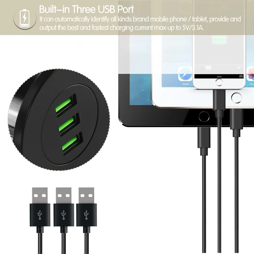  YASOKO 3 USB Desktop Charger 5V 3.1A Office Home Desk Hole Charge Station Universal Mobile Phone Ch