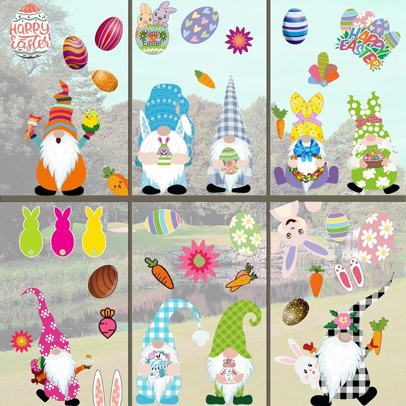 9pcs Easter Theme Wall Sticker for Kids Rooms Bedroom Decor Wallpaper Mural Home Art Decals Cartoon Bunny Rabbit Chick Stickers