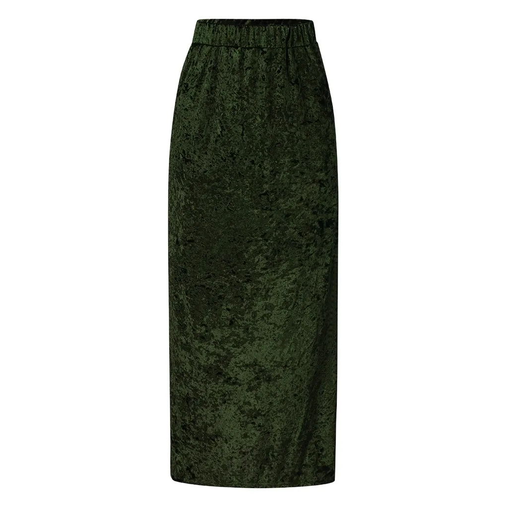 Модные женские юбки, бархатная юбка с высокой талией, однотонная элегантная бархатная юбка золотистого цвета, длинная юбка с разрезом, faldas mujer moda# XP10 - Цвет: Army Green