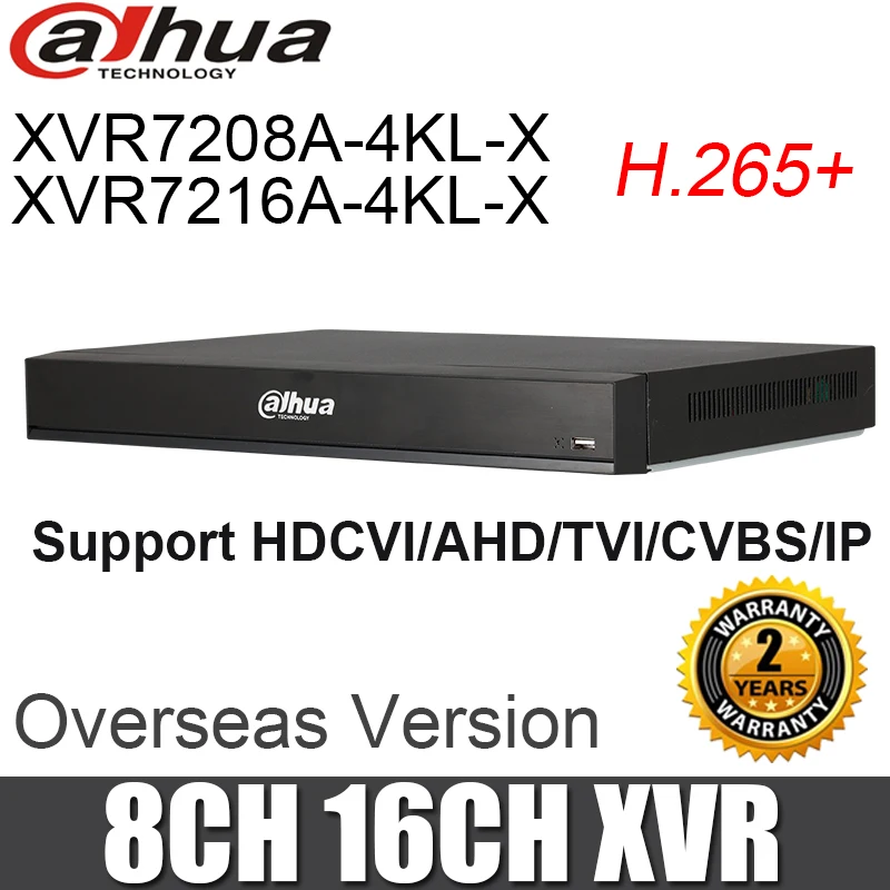 Dahua 8ch 16ch DVR XVR7208A-4KL-X XVR7216A-4KL-X Penta-brid 4K 1U H.265+ Поддержка HDCVI/AHD/TVI/CVBS/IP цифровой видеорегистратор