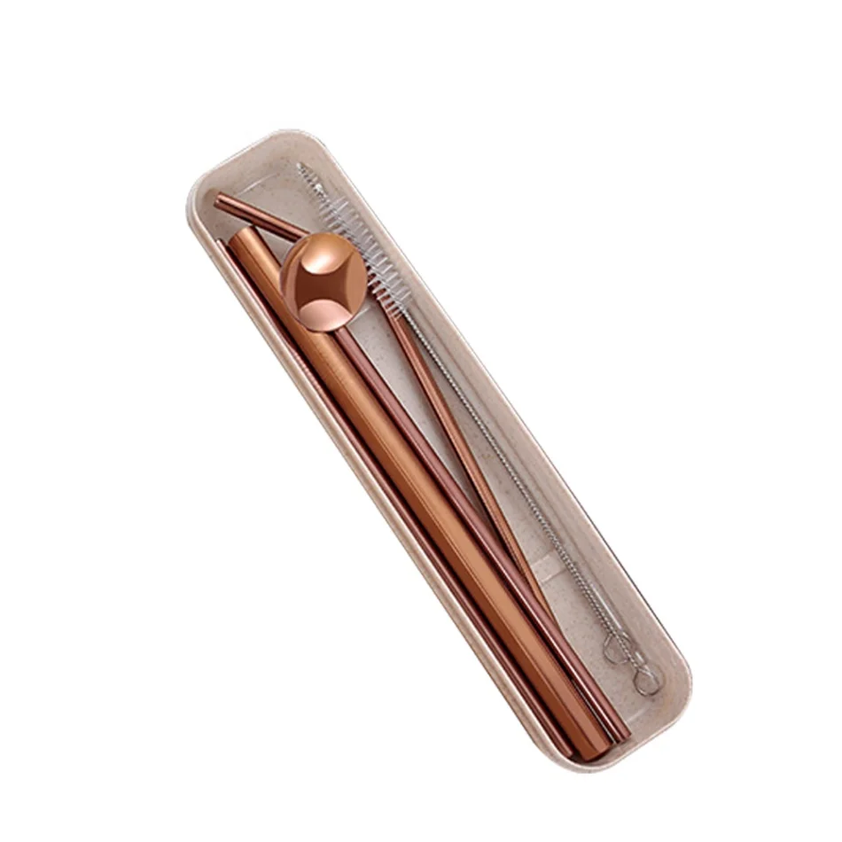 Rose gold 304 из нержавеющей стали металлический экологически чистый домашний ресторан питьевой соломы многоразовый очиститель набор кистей - Цвет: Rose gold