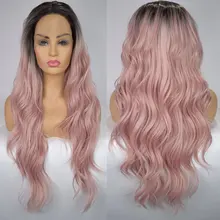 Темные корни Ombre светильник розовая волнистая волна синтетический 13*3 парик фронта шнурка термостойкие волокна волос Средний пукающий для женщин ежедневный парик