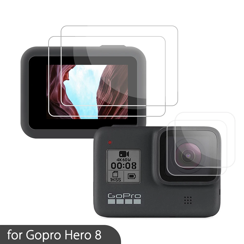 2 Sets Для Gopro 8 Черные аксессуары, защита экрана закаленное стекло ультра ясный lcd HD+ защита объектива 2 шт Набор для Go Pro Hero 8 - Цвет: 2 Sets