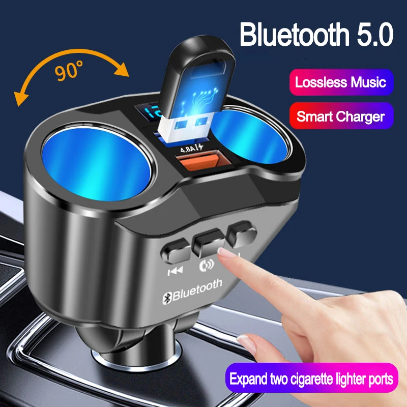 JINSERTA Auto Freisprecheinrichtung Bluetooth 5,0 FM Transmitter Dual USB  Ladegerät Erweitern 2 Zigarette Leichter Ports Unterstützung U Disk Musik  Spielen