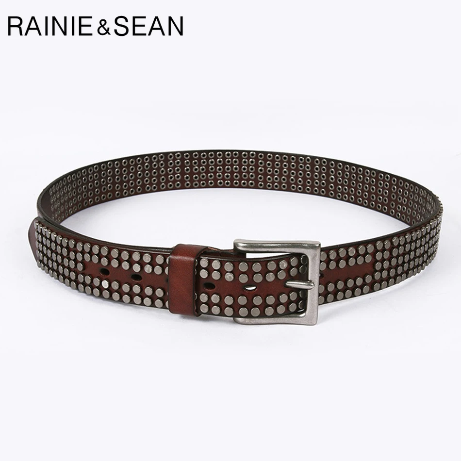 Ремень RAINIE SEAN мужской из натуральной кожи модный квадратный пояс в стиле панк с