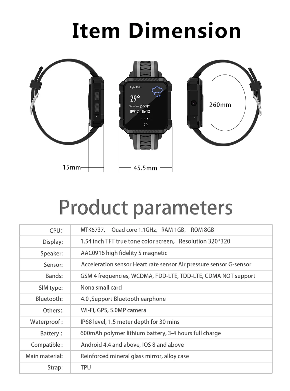 Смарт-часы H7 4G, часы с функцией видеозвонка, gps, умные часы, IP68, водонепроницаемые Смарт-часы для мужчин, 1 Гб+ 8 Гб, WiFi, умные часы, Android 6,0