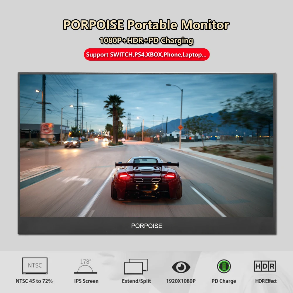 Портативный монитор PORPOISE 17 3 дюйма узкая сторона компьютерный удлинитель 1080
