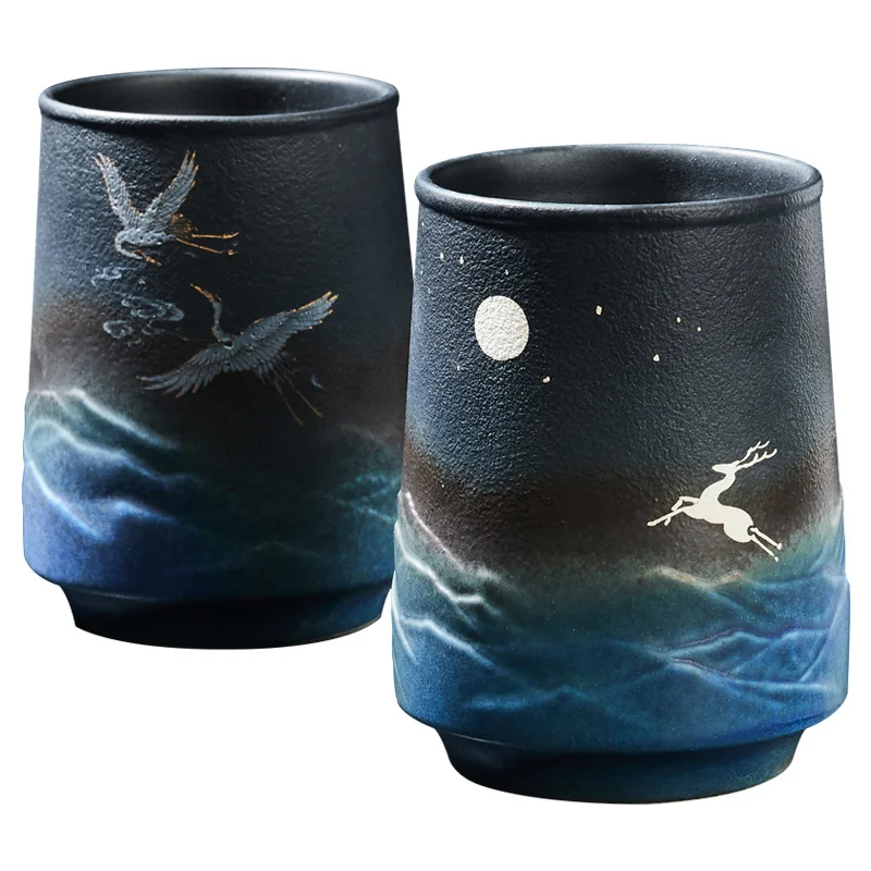 Ceramic Mug Chinese Wind Crane / Shenlu / Mountains and Seas / Sun Moon Gradient Cartoon Coffee Drinking Tea Large Beer Cup