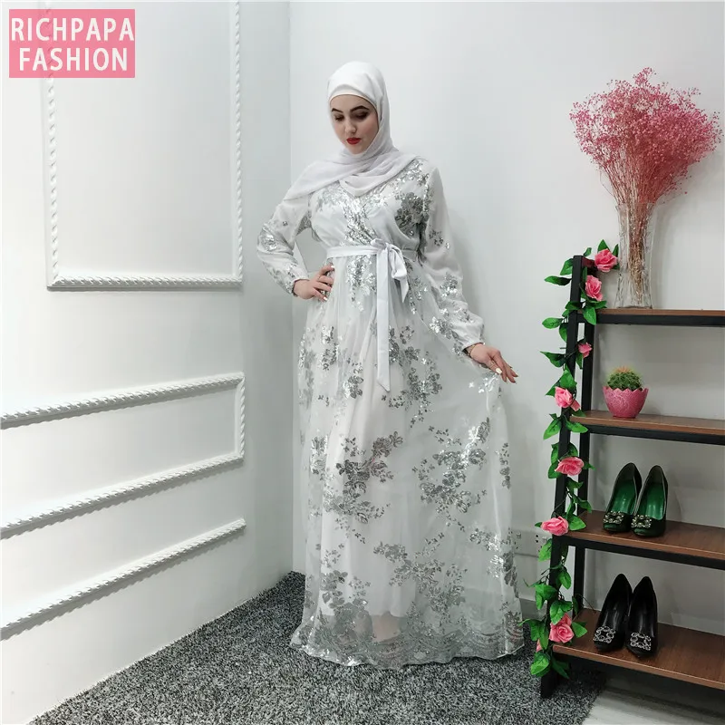 Кружевное платье с блестками, Абая, кафтан, Дубай, Арабский мусульманский хиджаб, платье, кафтан, ИД, платья, Катар, Рамадан, эльбисе, халат, Femme Musulmane