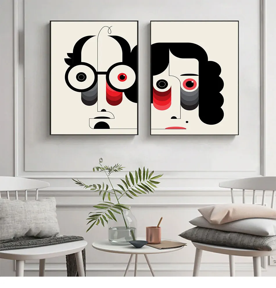 

Cartoon Abstract Man Woman Canvas Painting Wall Art Nordic Posters and Prints Vintage Fashion Style Picture Living Room Decor