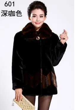 Middle age women clothing winter Vetement imitation fox mink fur coat long sleeve thick Fluffy faux fur jacket coat WR629 - Цвет: dark brown 601
