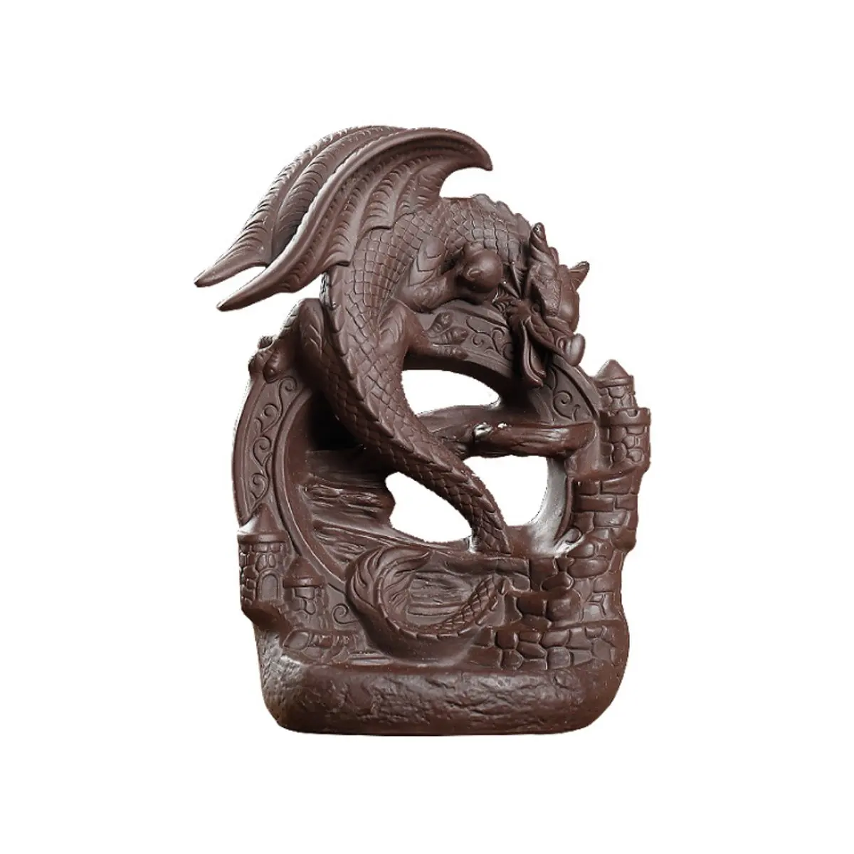 Dragon Flight Ceramic Backflow Incense Burner Safe Backflow Stick Incense Burner For Home Office Teahouse Decor Vintage Brown