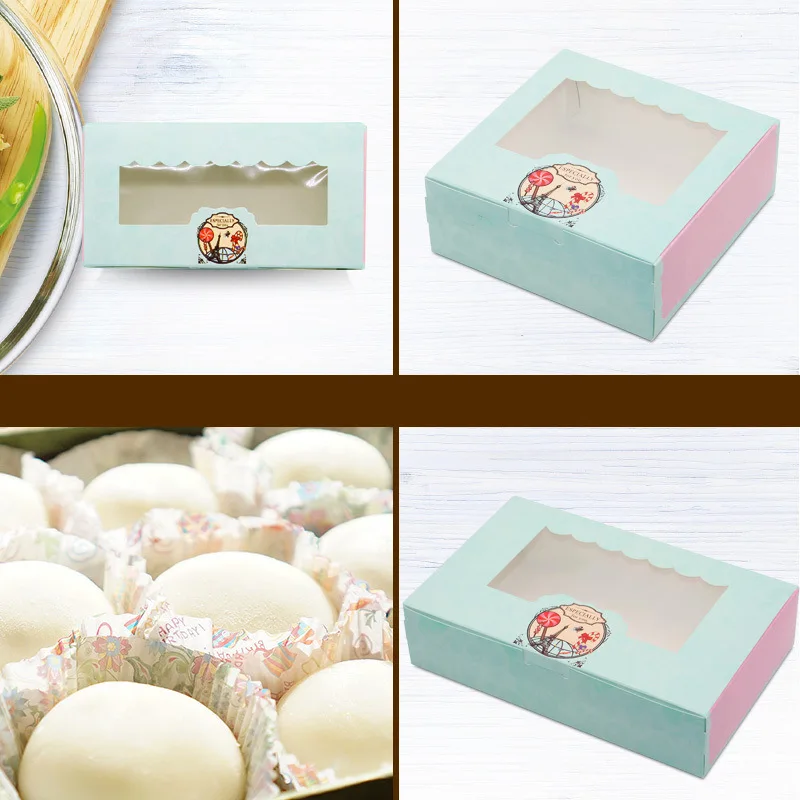

10 Pcs Gift Paper Box With Window Mini Mooncake Container Trays Party Kraft Paper Box Packaging Cardboard
