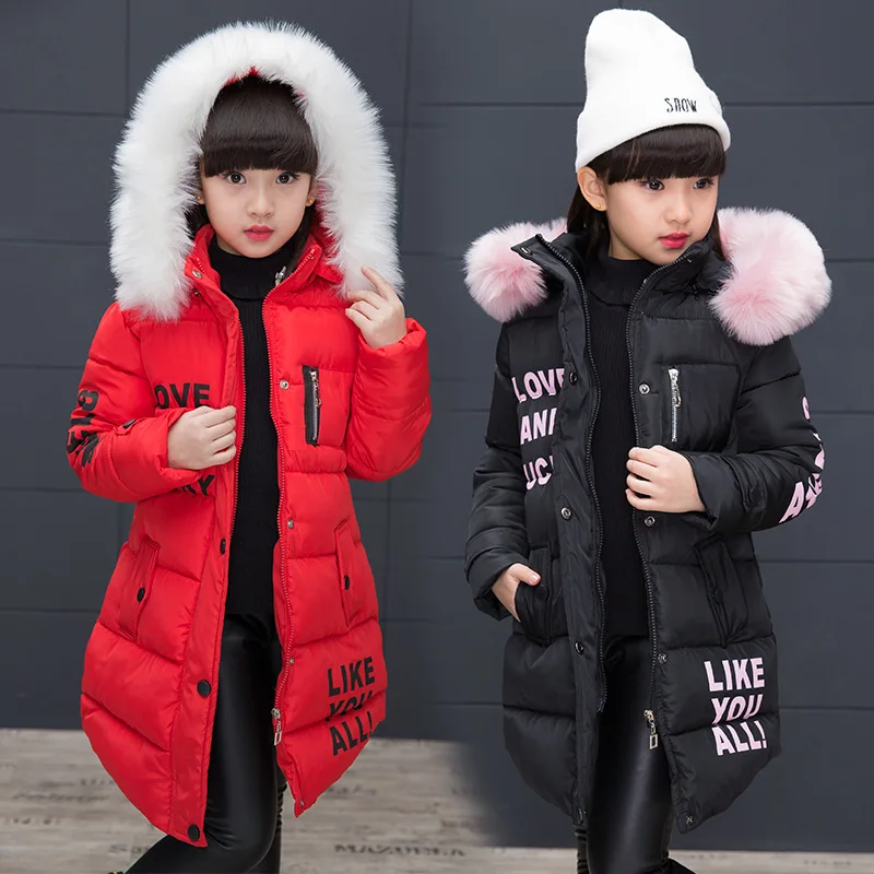 OLEKID Russian Winter Girls Parka Faux Fur Collar Long Girls Cotton-padded Jacket 4-13 Years Kids Teenagers Outerwear Coat