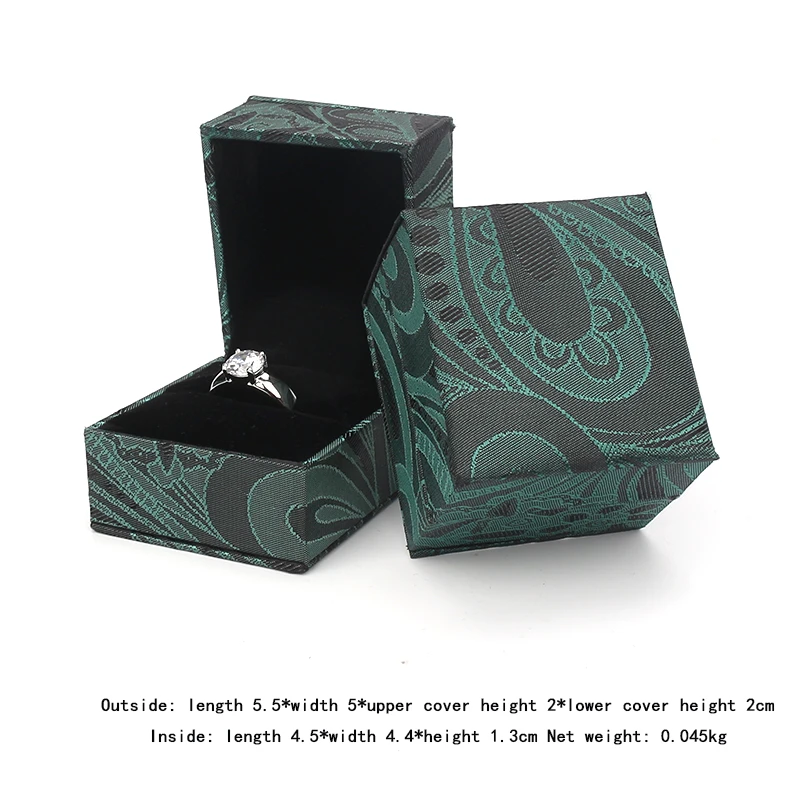 

Retro Green Protection Golden Silk Brocade Jewelry Ring Necklace Storage Box For Adorable Female Party Choice Built-in Card Slot
