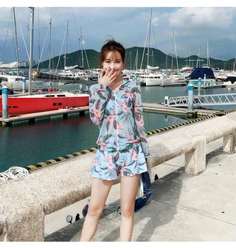 

Swimsuits Swimwear Long Sleeve For Surfing Swimsuit Women Three Piece Four 2020 New Korean Fragrance Covering Split Animal