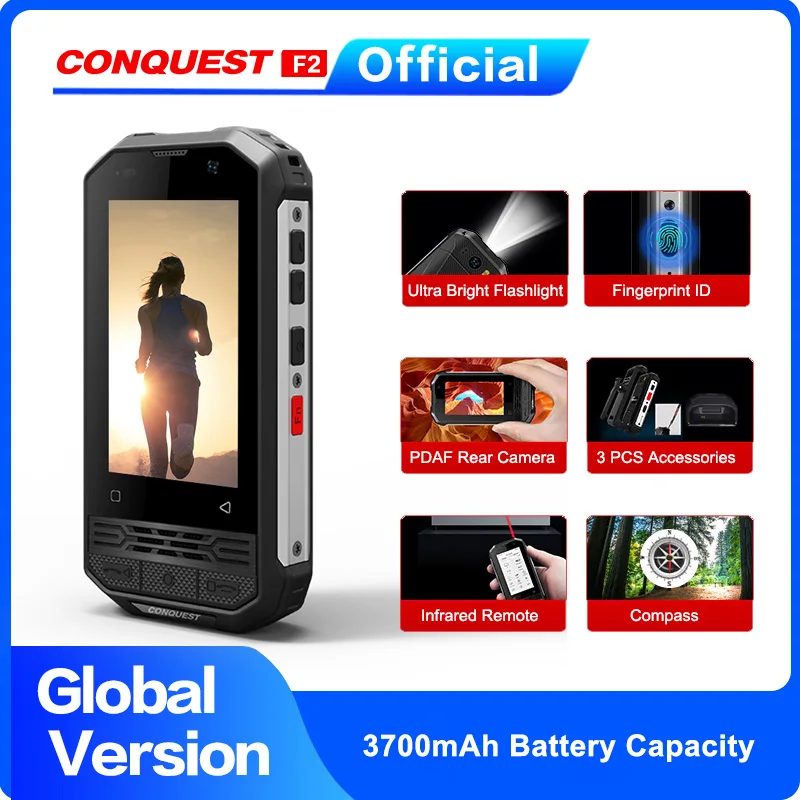 2020 CONQUEST F2 Mini IP68 Waterproof NFC Rugged Mobile Phone celular Fingerprint Android Cheap Cell phone Cellphone Smartphone
