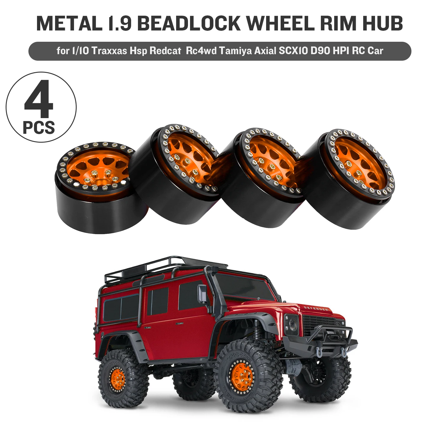 4PCS Metal 1.9 Beadlock Wheel Rim Hub for 1/10 Traxxas Hsp Redcat Rc4wd Tamiya Axial SCX10 D90 HPI RC Car Goolsky