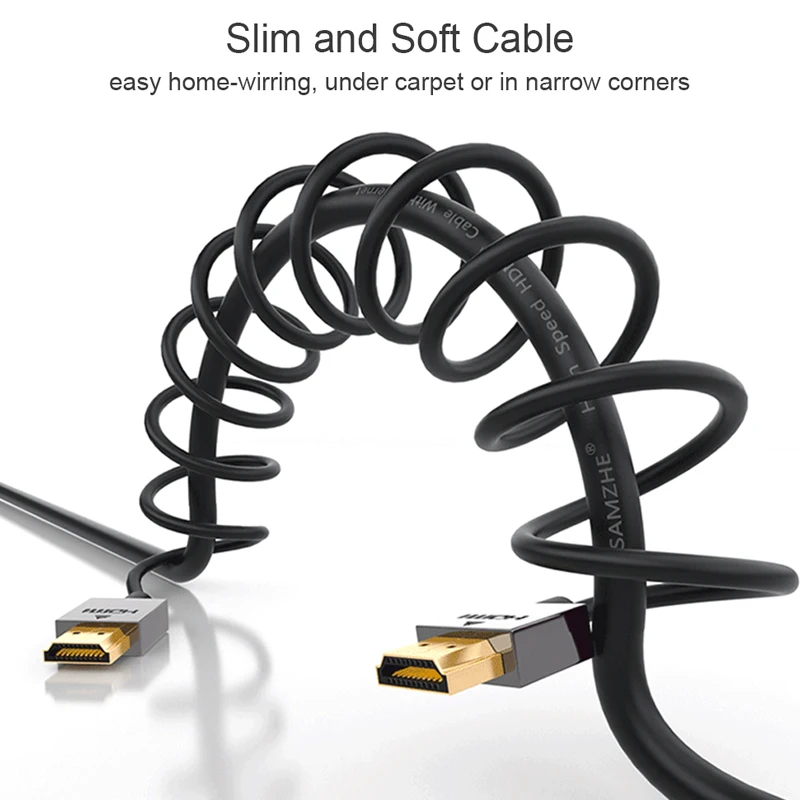 SAMZHE Кабель HDMI 4 К HDMI2.0 кабель тонкий Поддержка 3D Ethernet для HDTV ноутбук PS4 0.5 м 1 1.5 2 3 5