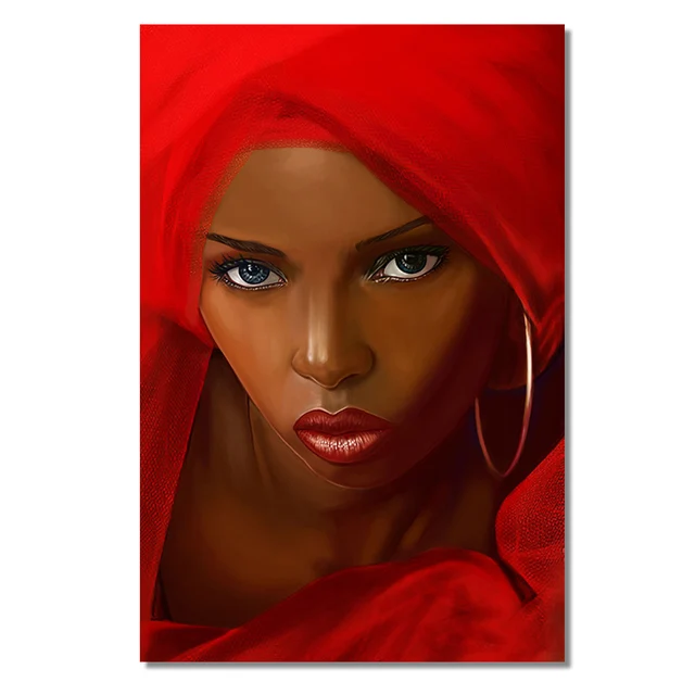African Black Woman With Red Dress Oil Painting on Canvas Cuadros Posters and Prints Scandinavian Wall Art Picture Home Decor A96