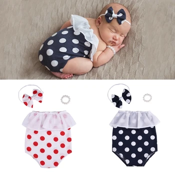 

Newborn Polka Dot Romper Photo Props Set Cotton Infant Baby Shooting Outfits
