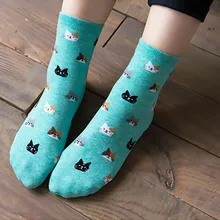 Модные женские милые носки с изображением кота, хлопковые носки с изображением мультяшных животных, 5 цветов, 1 пара, толстые теплые хлопковые носки, рождественские подарки 12,10