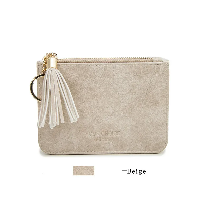 Beige Кошелек для монет, кожаный женский, короткий, на молнии, с кисточками, для студентов, Милая Мини сумка для монет, маленький кошелек, брелок, сумка, кошельки, Porte Monnaie Femme - Цвет: Beige