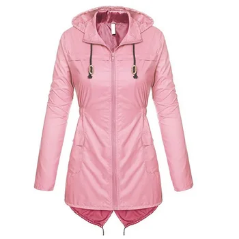 

2020 Women Zipper Hoodies Jacket Coat Waterproof Transition Jacket Outdoor Hiking Clothes Lightweight Raincoat Women's Raincoat