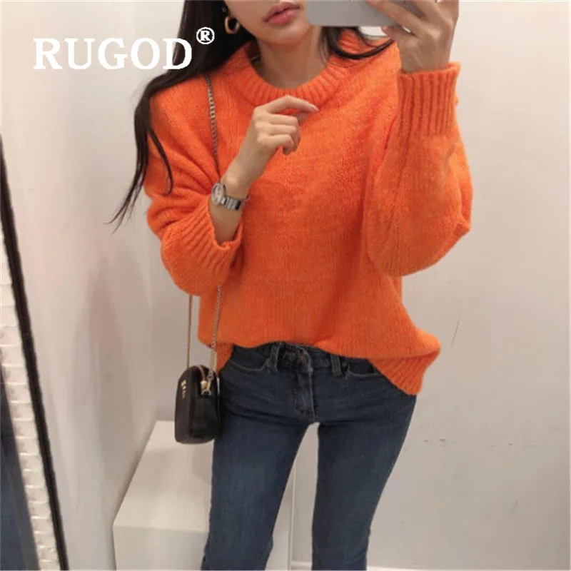 RUGOD women pullovers solid candy color o neck sweater pull mohair knitted new autumn warm soft tunic fashion female top | Женская