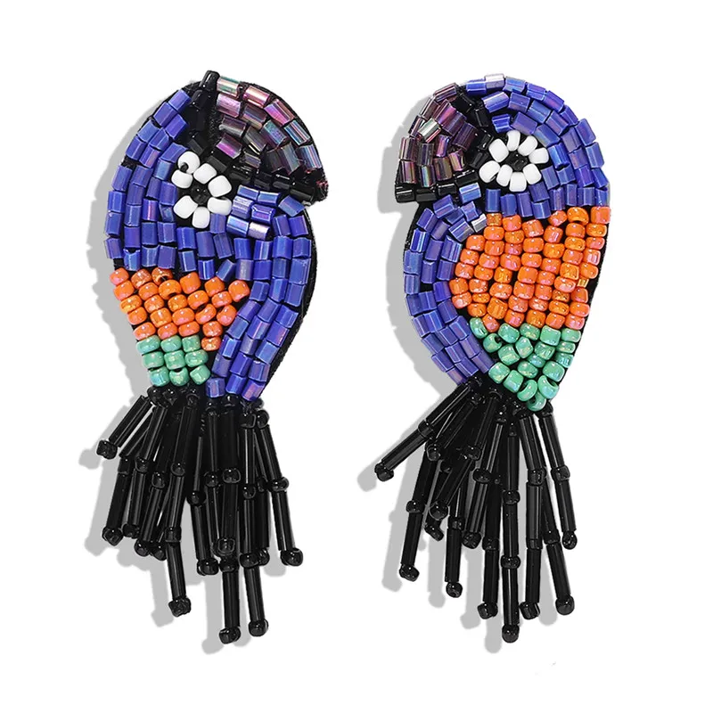 

Dvacaman Blue Cute Parrot Bird Earrings for Women Bohemian Handmade Beaded Colorful Animal Dangle Drop Earrings Christmas Gift