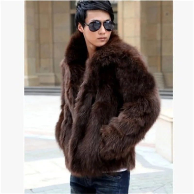 Man Imitate Leather And Fur Loose Coat Self-cultivation Imitate Fox Wool Coat Men's Wear