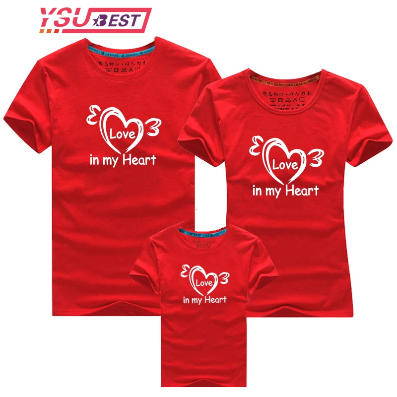 New Family Look Mommy and Me Clothes Mother Daughter Matching Family Outfits T shirt mom Kids Baby Girls Cotton Heart Print Tops