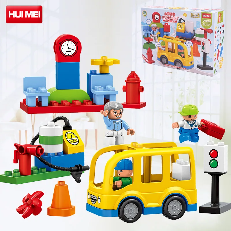 

Hui mei New Products City Joy Small Bus Station Children Large Particles Assembled Building Blocks Toy Hm070