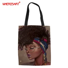 WHEREISART модная женская сумка для покупок, Женская парусиновая африканская черная женская сумка для волос, сумки для покупок, сумки для пляжа, женские сумки
