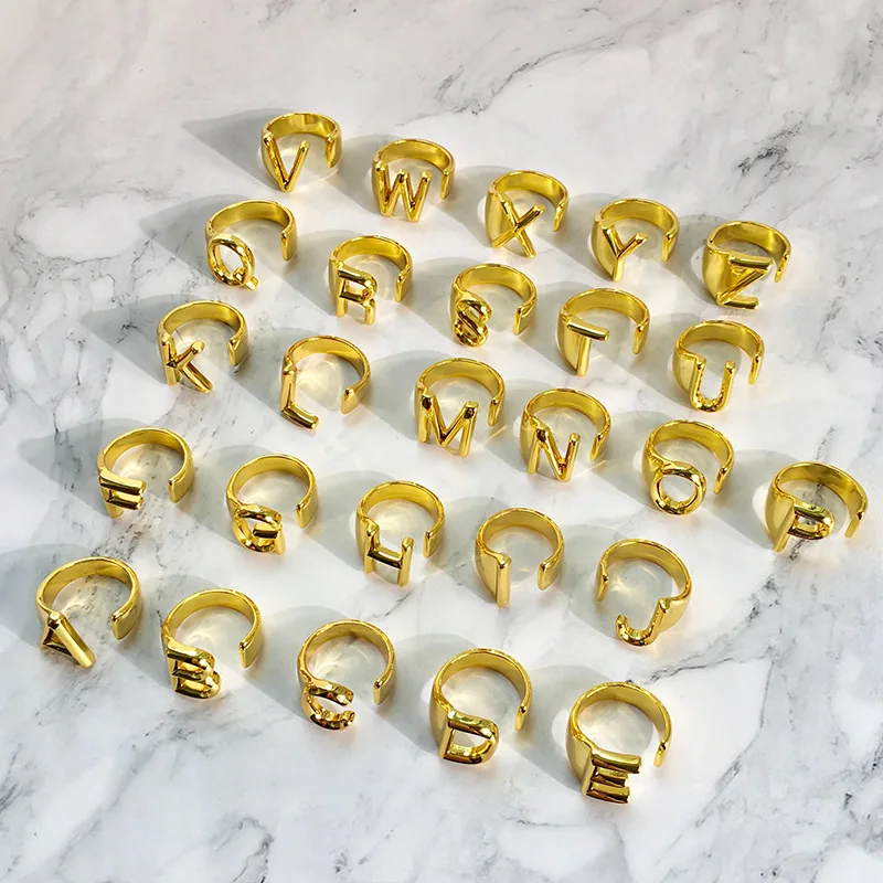 Для женщин золото 26 букв регулируемые преувеличенные кольца ювелирные изделия для девушек Латунное обручальное кольцо подарок bagues pour femme anillos mujer