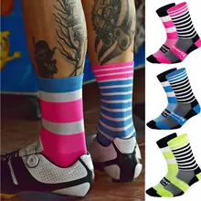 Новые стильные модные популярные спортивные носки для велоспорта Лоскутные мужские и женские дышащие спортивные велосипедные полосатые носки