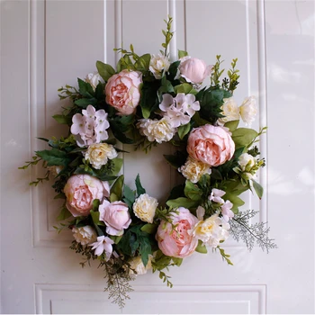 

Light Pink Peony Garland 40cm Artificial Garland Hanging Door Decoration Wall Decoration For Wedding, Home Decoration Garland