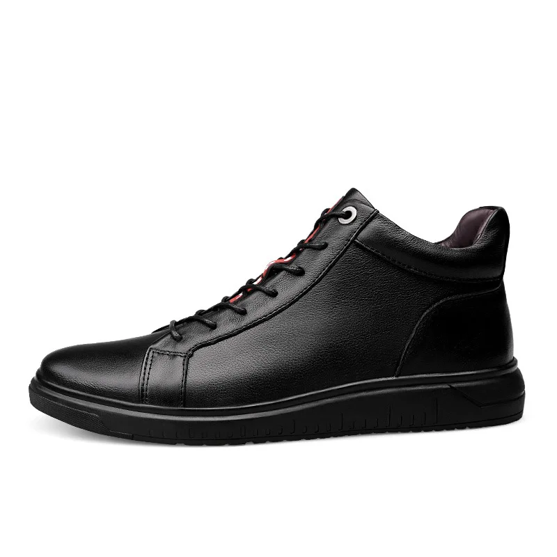 

2019 Autumn New Style Full-grain Leather Men's Boot plus Velvet Warm Men's Boot Mid-top Casual Board Shoes Men's STUDENT'S Shoes