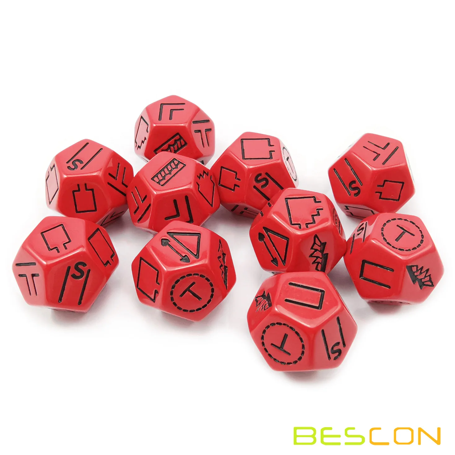 Bescon's Dungeon and Wilderness Terrain, Dungeon Feature and Treasure Type Dice Set, 4 piece Proprietary Polyhedral RPG Dice Set 6