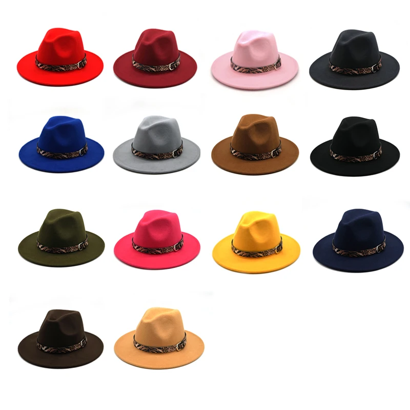 Фетровая шляпа для мужчин и женщин, Леопардовый пояс, имитация шерсти, зимние фетровые шляпы, модная черная джазовая шляпа, женская шляпа