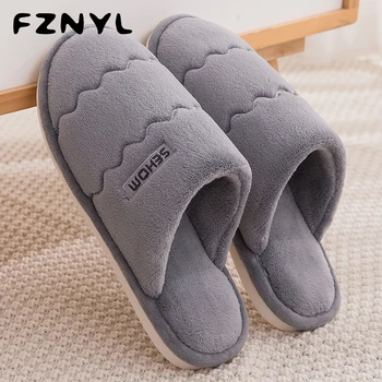 

FZNYL Mens Home Cotton Slippers Winter Indoor Soft Warm Flat Flops Bedroom Non-slip Platform House Footwear Zapatillas for Men