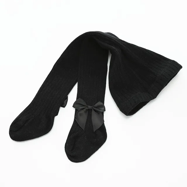 Cute Bowknot Tights for Girls Knitted Cotton Winter Girls Tights High Waist Children Pantyhose Baby Girl Toddler Tights 0-8 Yrs 03 Black