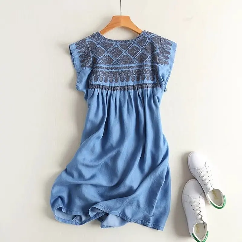 pleated denim dress