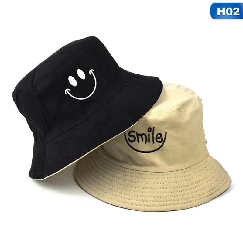 SMILE Bucket Hat Double Sided Bucket Hat Smiling face Unisex Fashion Bob Cap Hip Hop Gorro Men Summer Cap - Цвет: HT3149H02