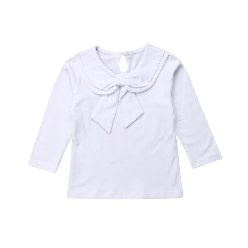 Pudcoco/Детские рубашки сплошного цвета принцесса для маленьких девочек топы, футболка с длинными рукавами и бантом осенняя одежда для маленьких девочек От 6 месяцев до 5 лет - Цвет: Белый